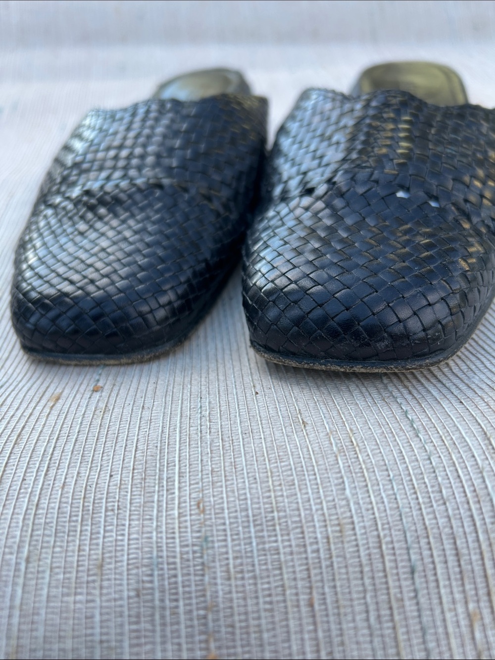 Sesto Meucci Black Woven Leather Slide Sandals